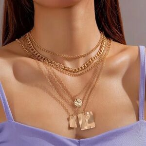 Trending Boho Layer Necklace Golden Chromatic Hammered